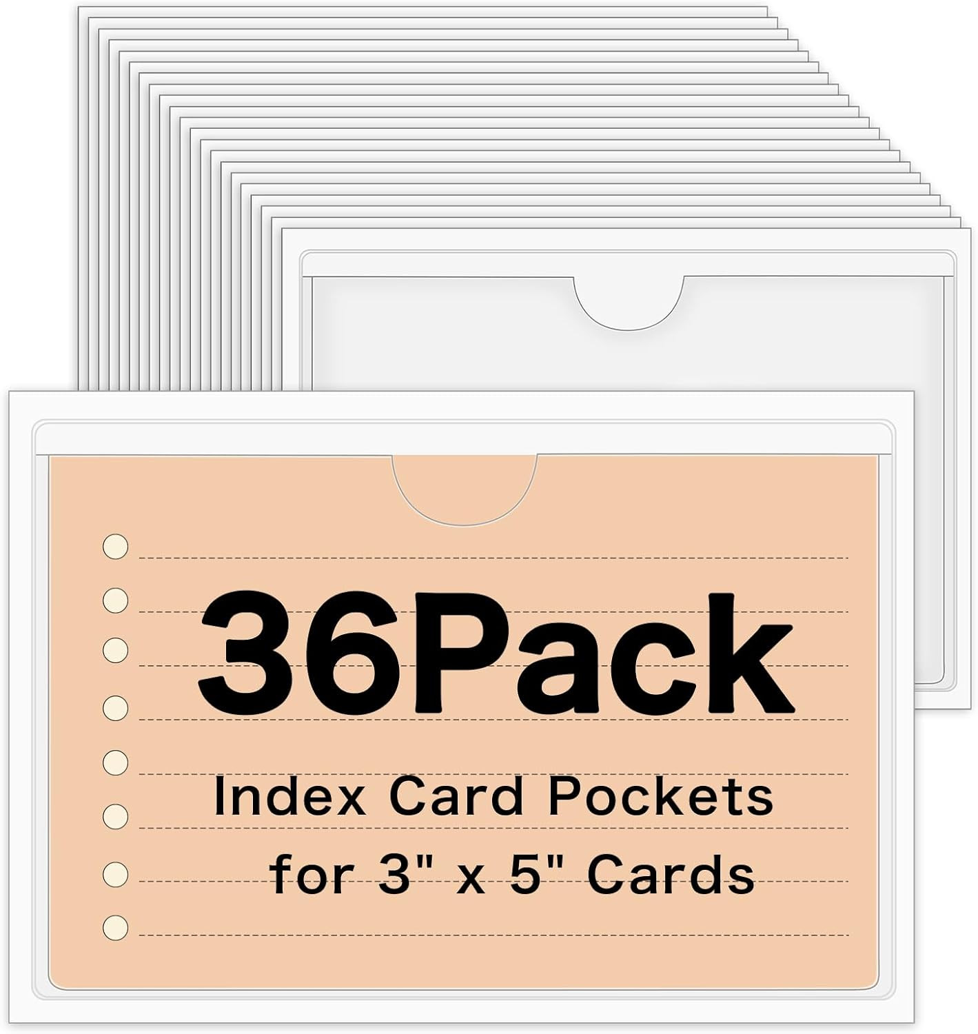36 Pack 3" X 5" Index Card Holder Adhesive Plastic Label Holders Clear Tote Bag