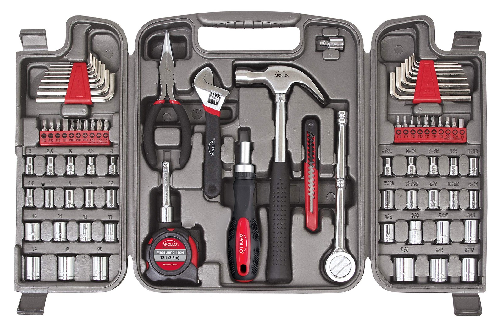 Apollo Tools 79 Piece Multi-Purpose SAE and Metric Tool Set 79-Piece, Gray