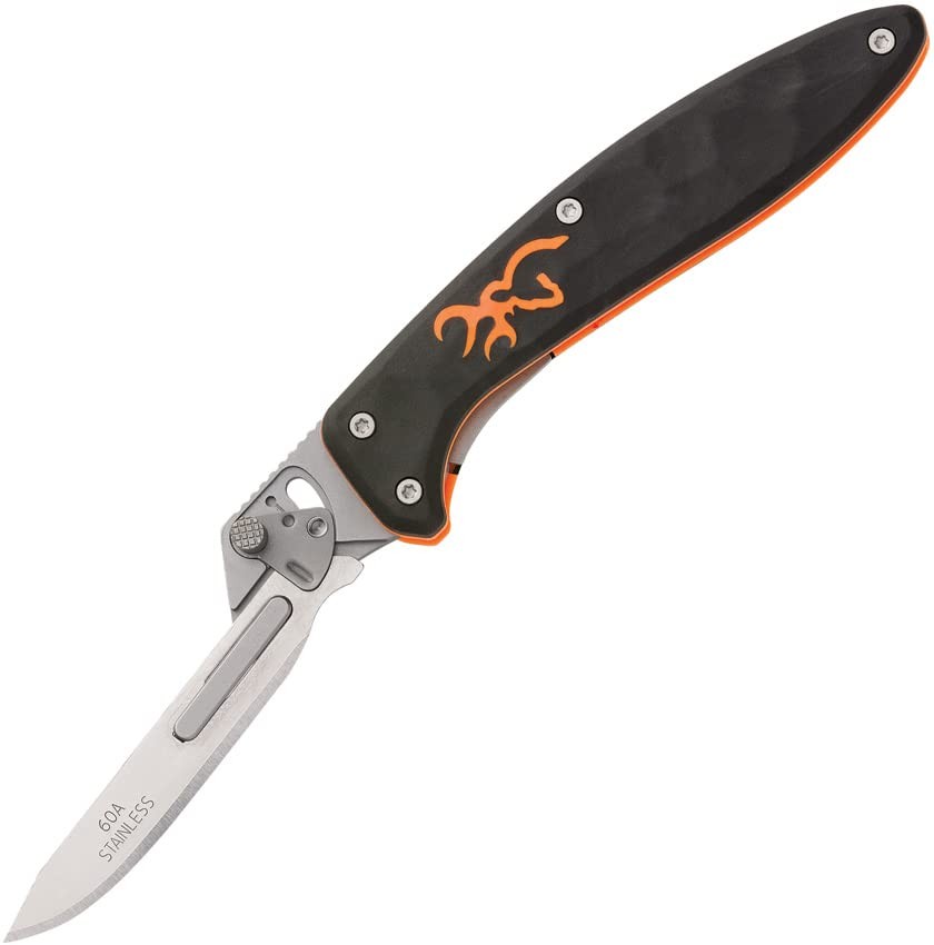 Browning Primal Scalpel 4" Replaceable Blade Black Rubber Folding Knife 3220431