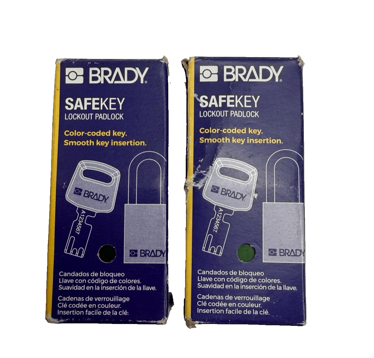 Brady Safekey Lockout Padlock Aluminum Green 1.5" Shackle Clearance Qty.2