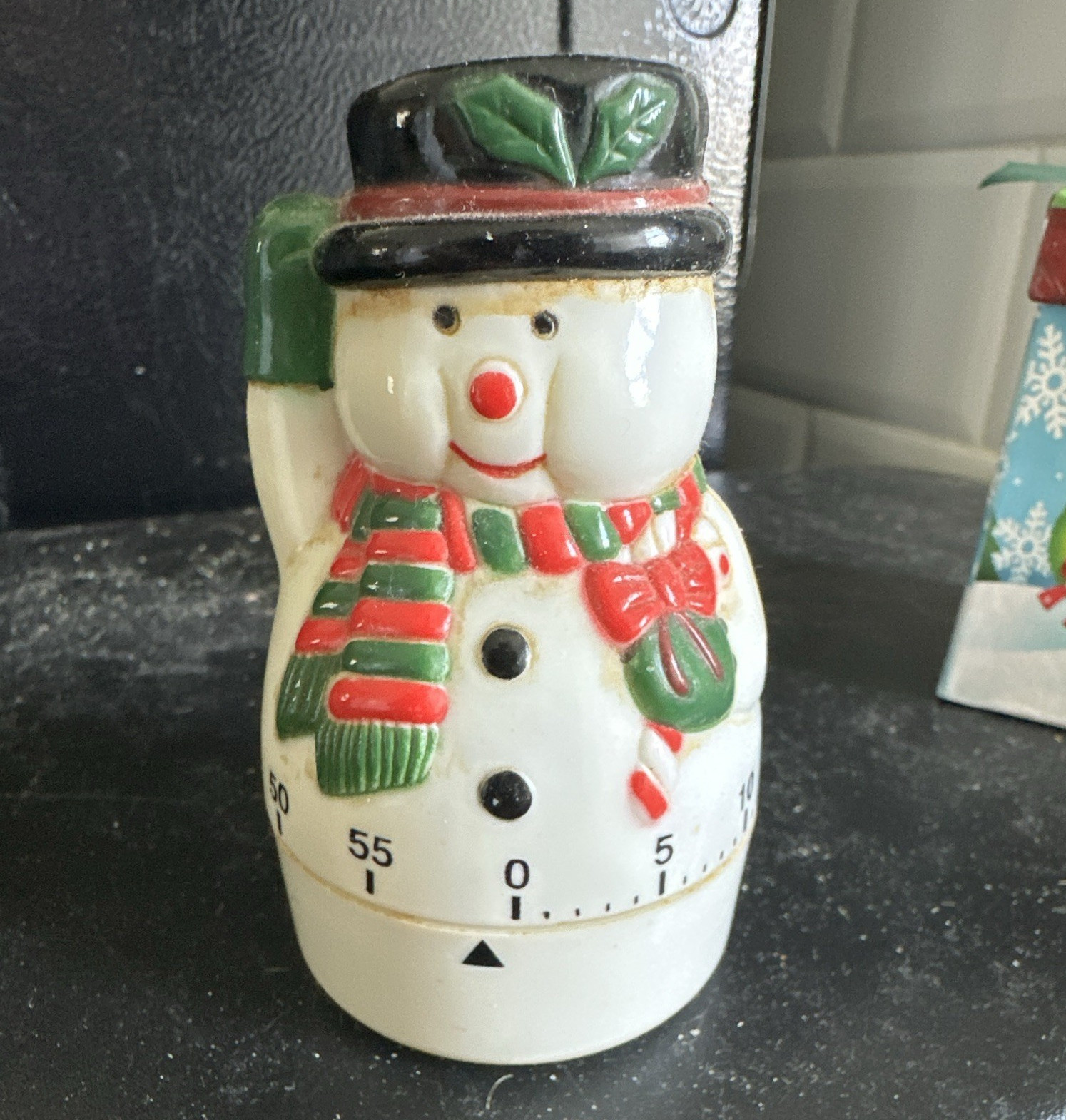 Snowman Holiday Season Mechanical Manual Countdown Kitchen Timer Ceramic
