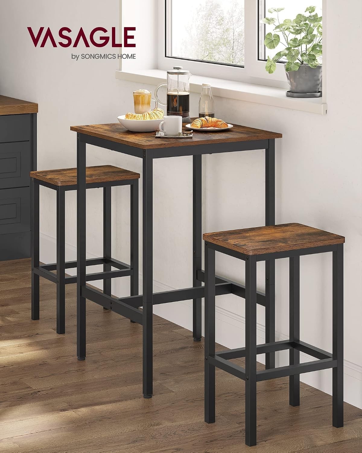 Stylish Dining Pub Set for 2 - Compact Bar Table with Stools for Small Spaces