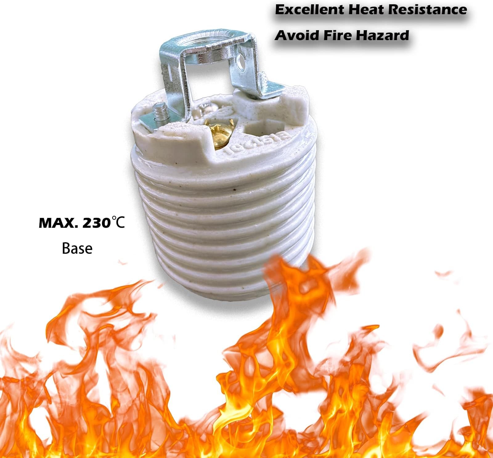 E26 Ceramic Threaded Light Socket with White Aluminum Shade Ring, UL Listed M...