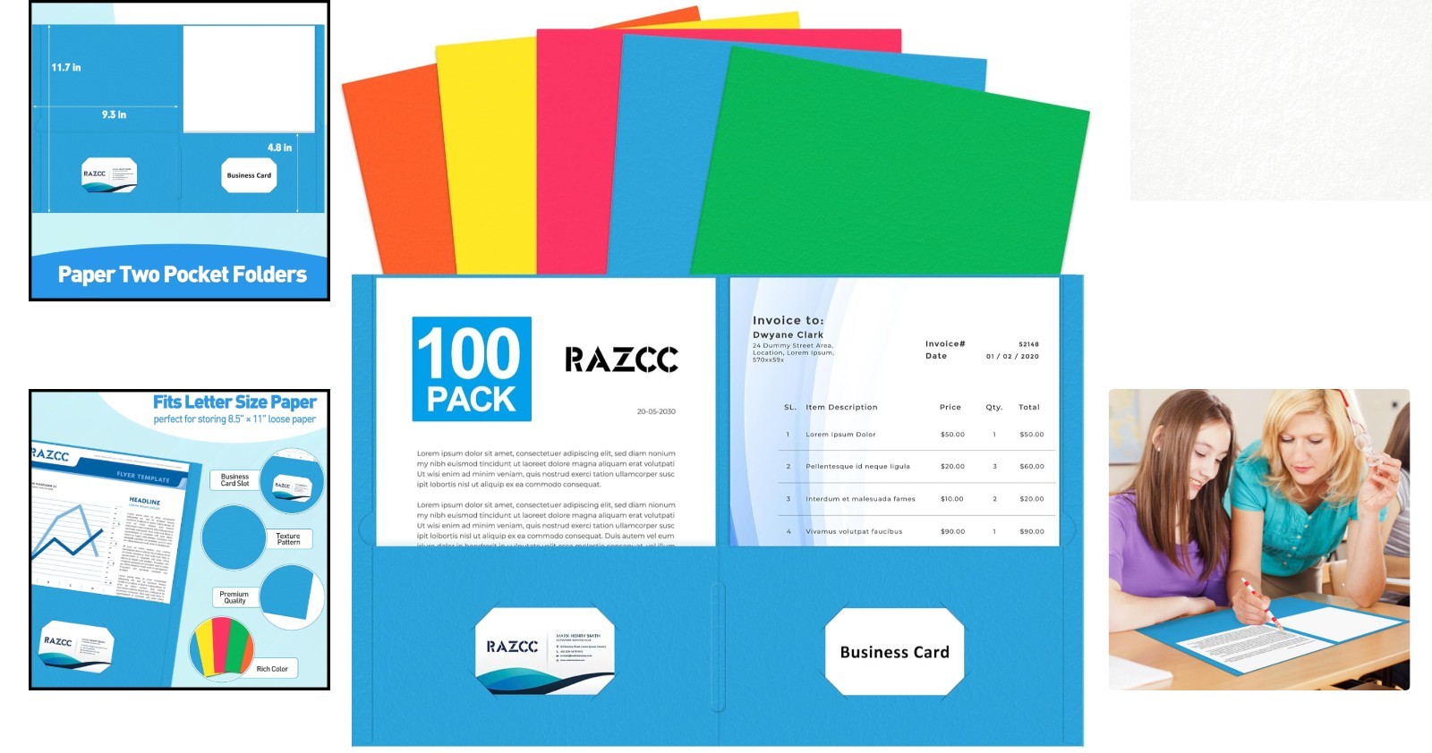 Assorted Color Two Pocket File Folders - 100 Pack for Secure Document Storage