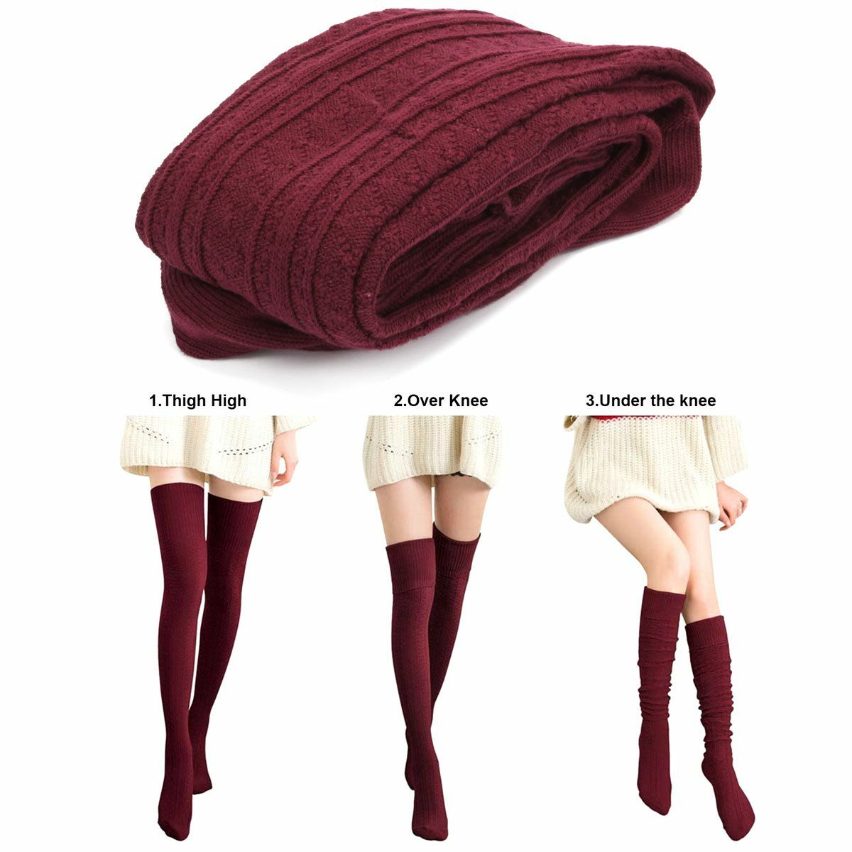 US Women Girls Cable Knit Extra Long Boot Socks Over Knee Thigh High Warm Winter