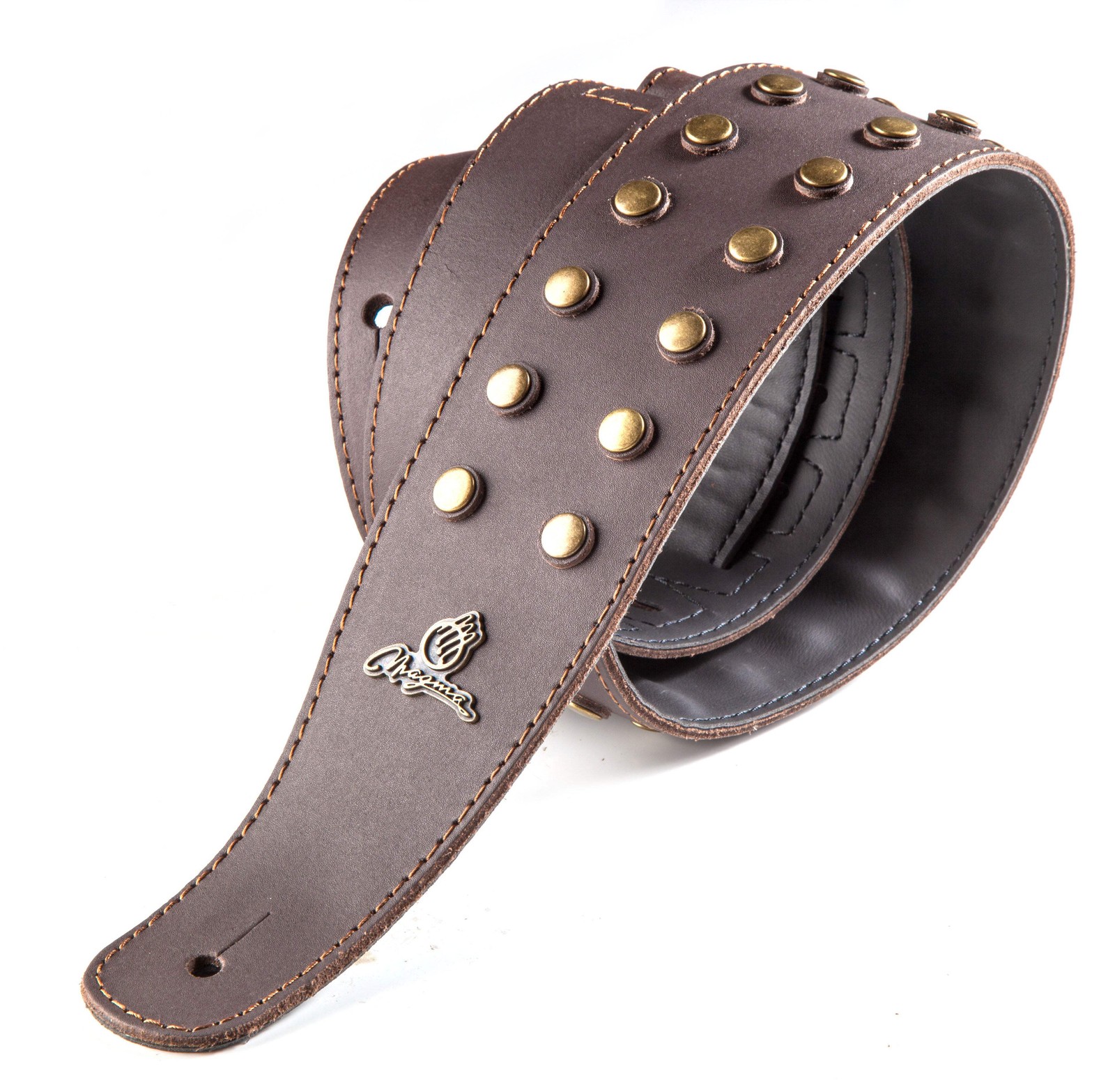 Magma Leathers 2.52" Delux Argentinean bronze round metal inlays Guitar Straps