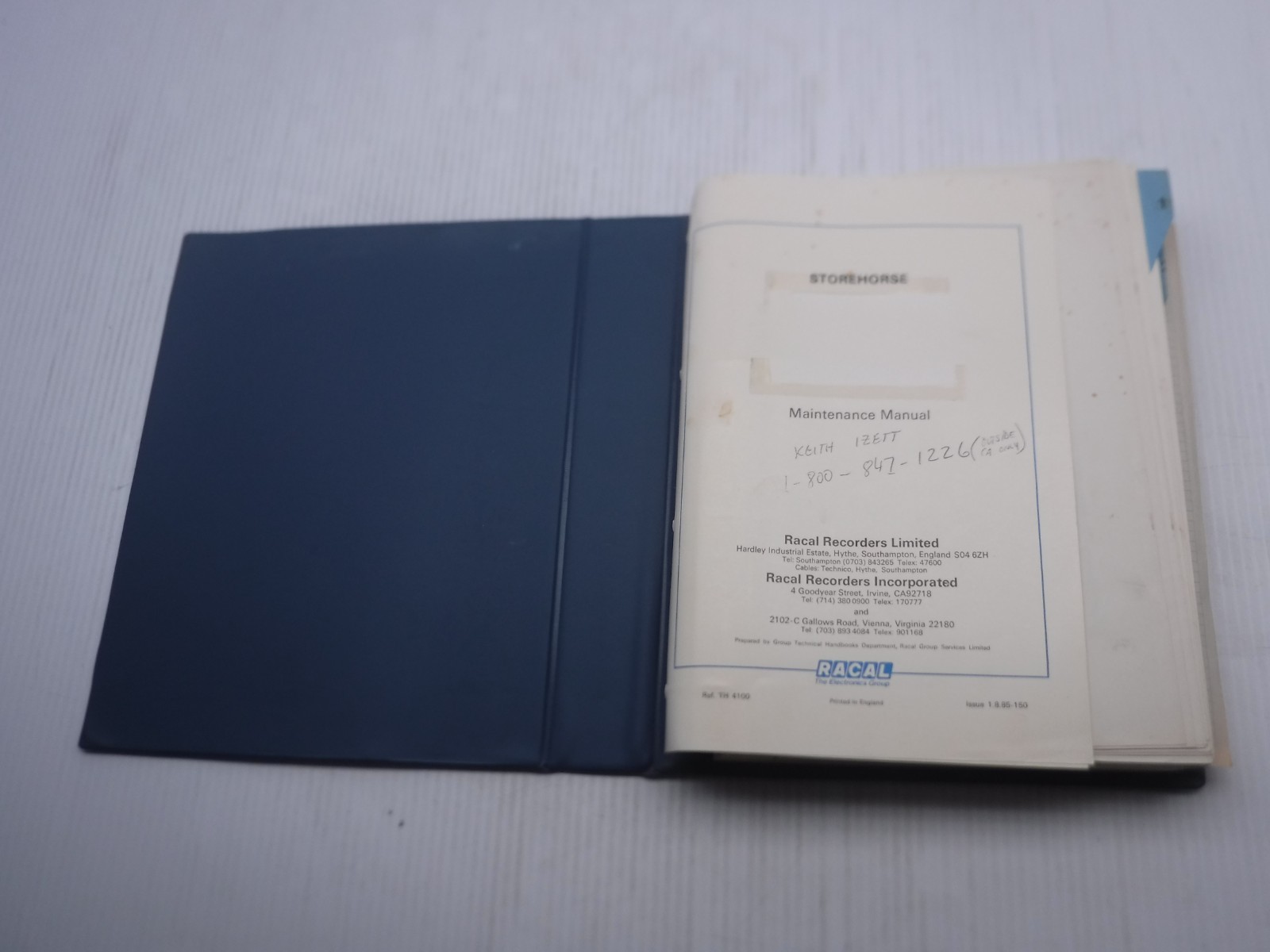 Racal TH 4100 Storehorse Maintenance Manual 1.8.85-150