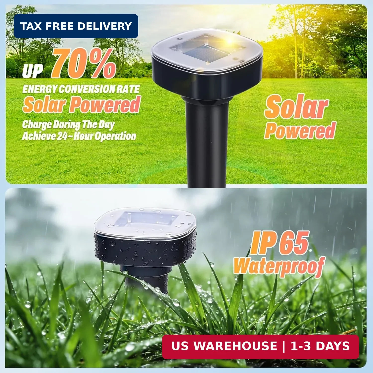 4 Pack Mole Repellent Solar Powered, Snake & Skunk & Vole & Gopher & Armadillo &