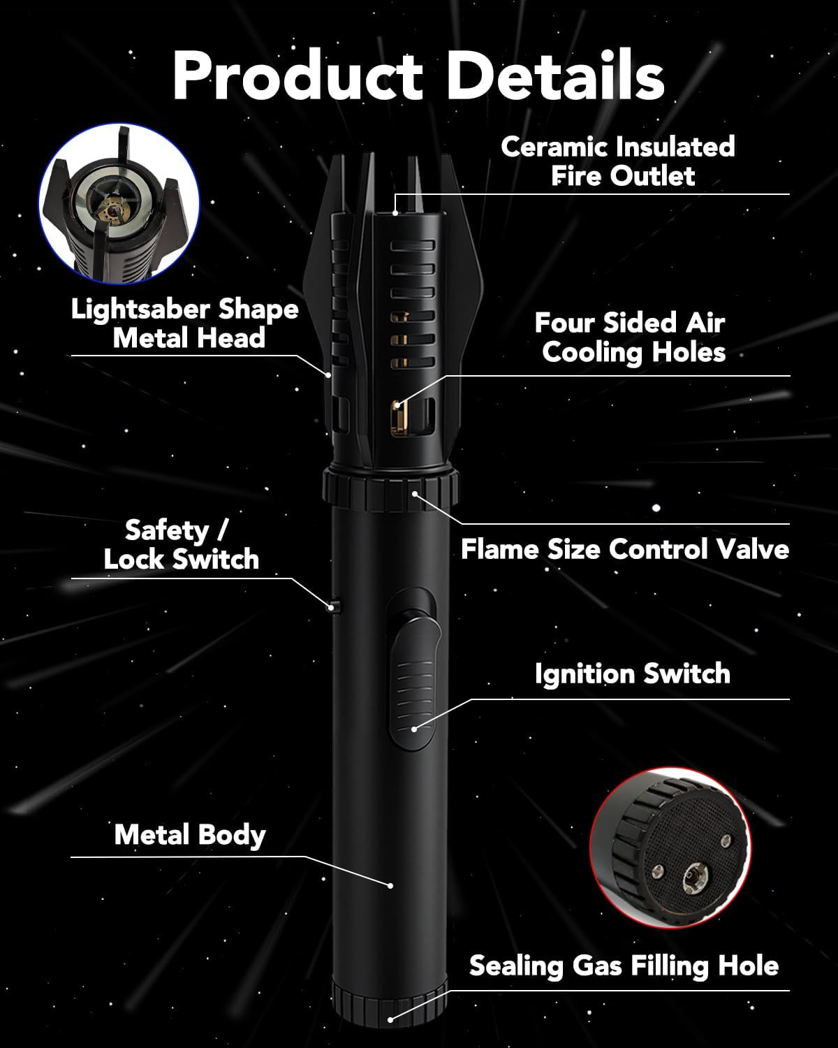 Lightsaber Torch Lighter – Butane Refillable Kitchen Torch, Adjustable Flame Tor