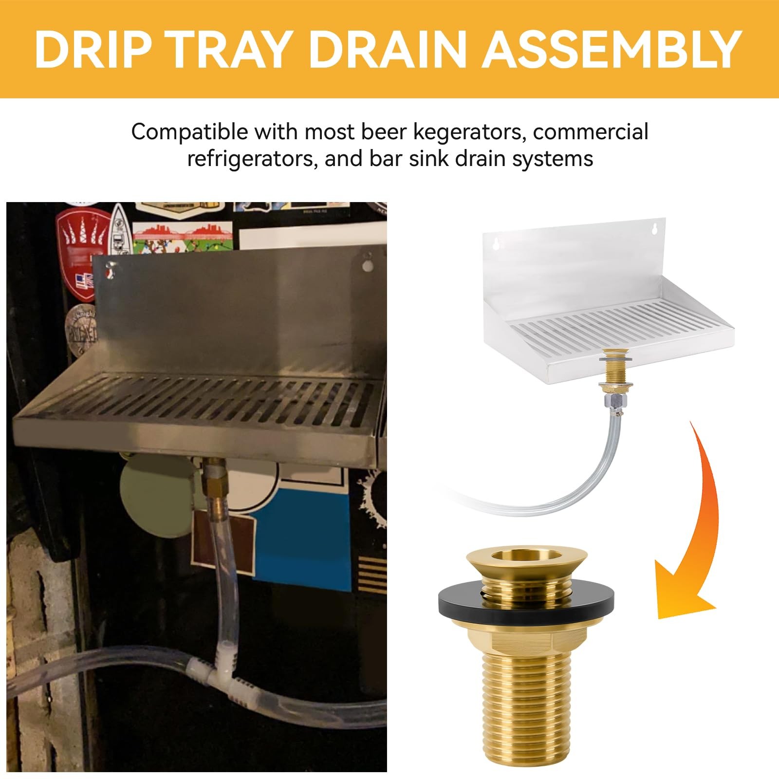 Drip Tray Drain Assembly 2 Brass Fitting 1/2 NPT Outlet Gasket Lock Nut
