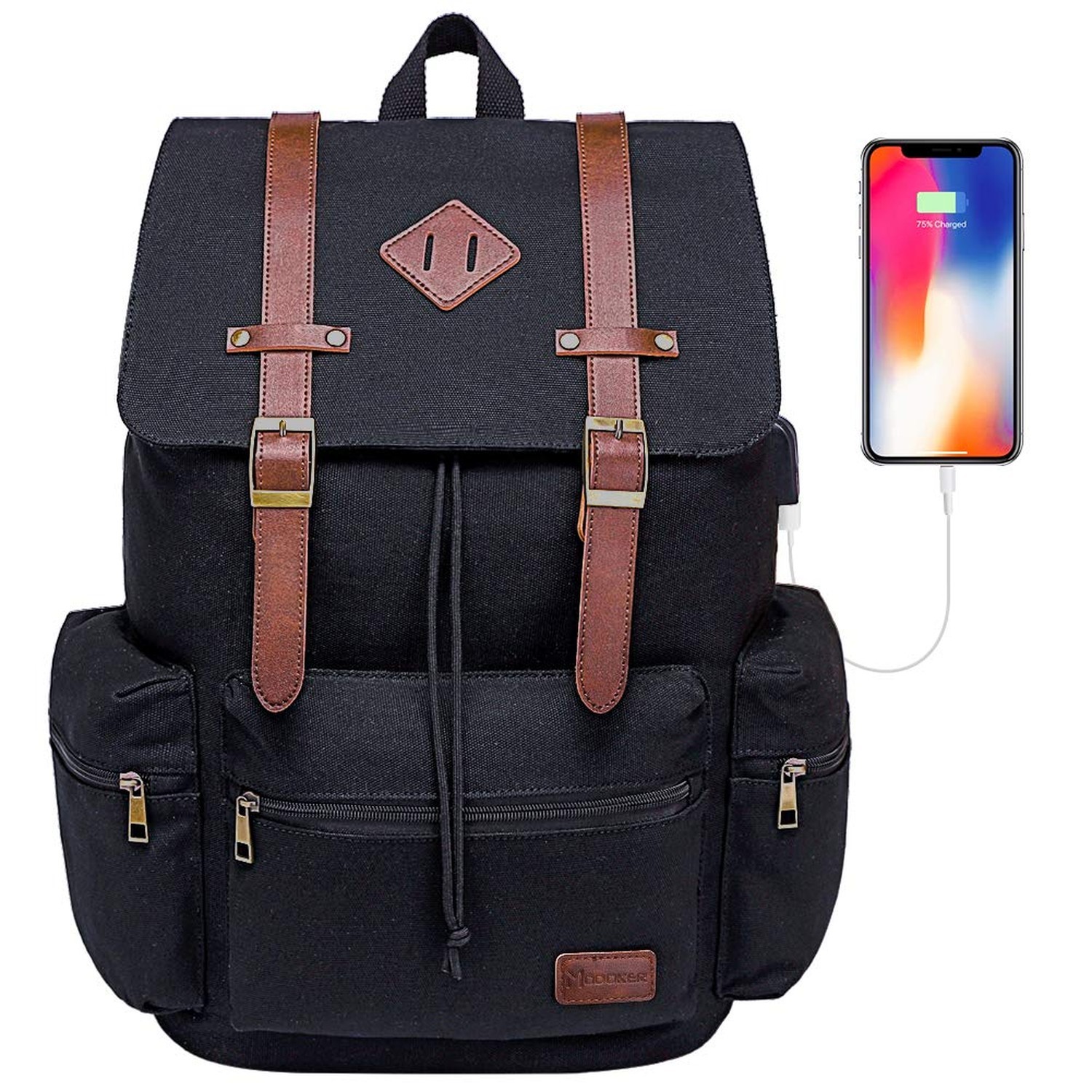 Modoker Vintage Canvas Backpack with USB Port, Fits 17/15.6 Inch Laptop | Eco...