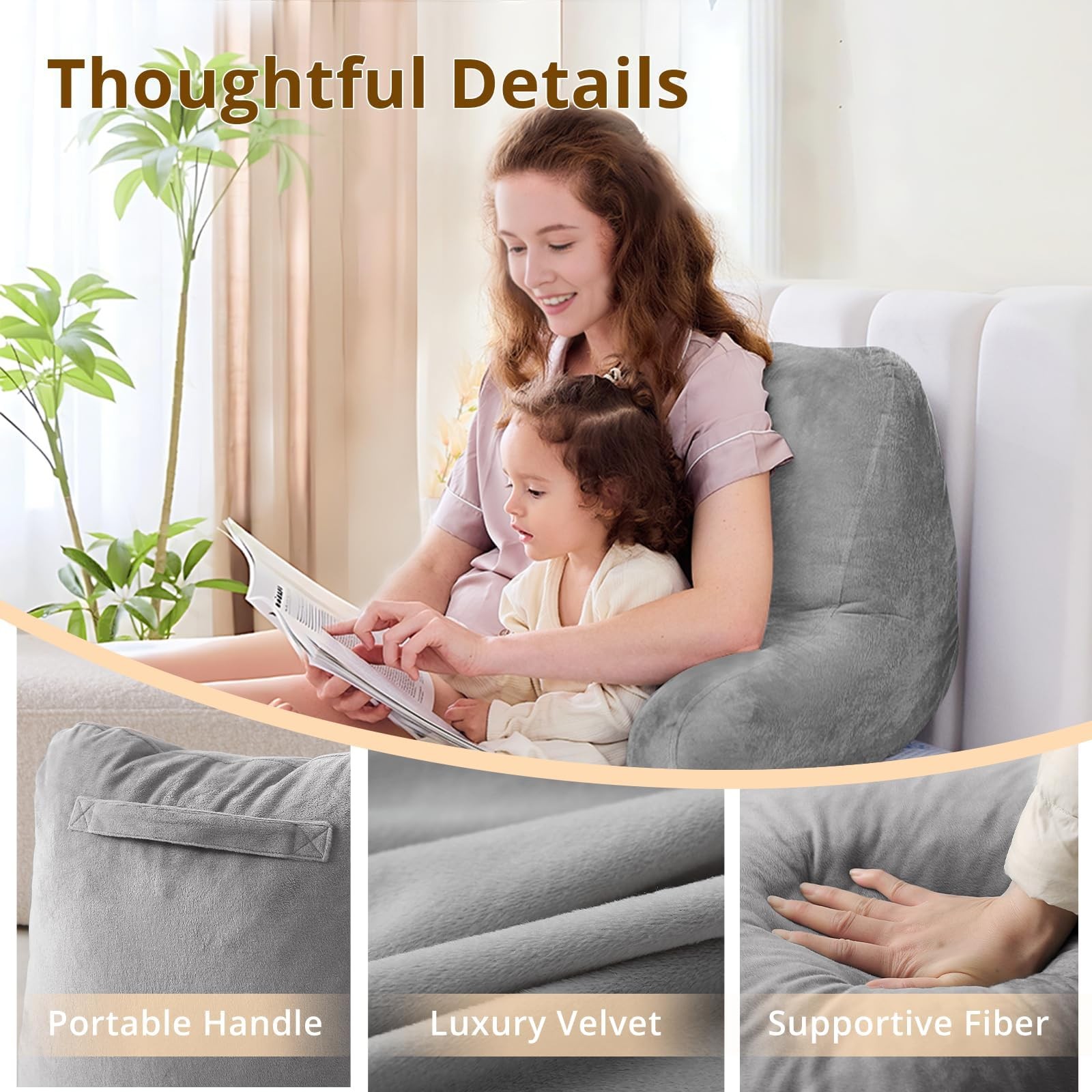 Reading Pillow Bed Back Rest Couch, Dark Grey