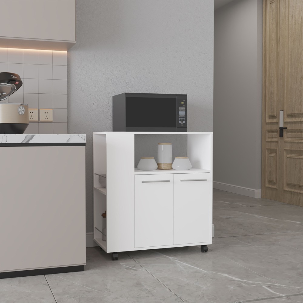 Kitchen Cart with 2 Doors 3 Shelves and 4 Wheels Rolling Storage