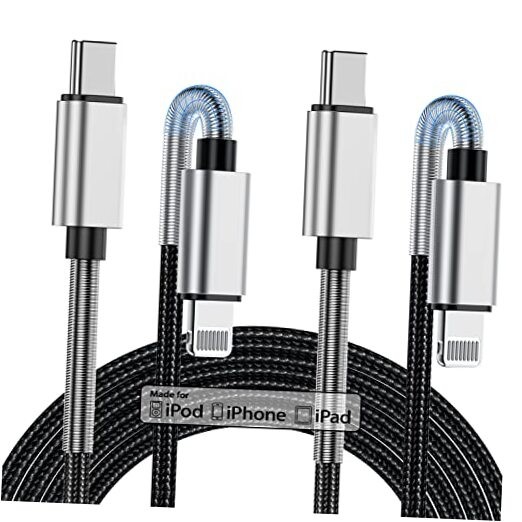 2Pack 10ft iPhone Fast Charger Cable, [Apple MFi 10 Feet Lightning Silver