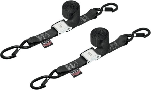 Powertye 1.5" Cam-Buckle Tie-Downs with Safety Latch Hooks Black