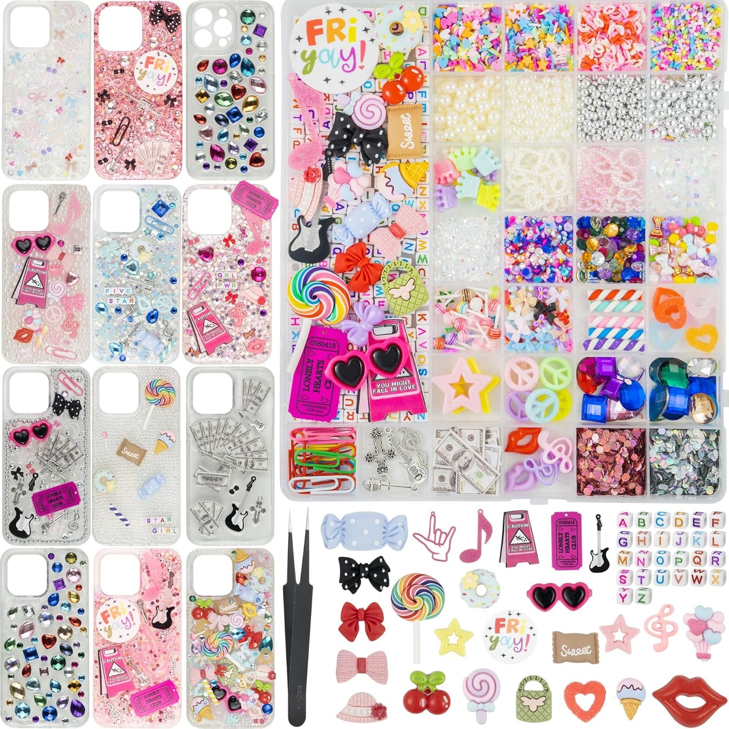 2250 Pcs Phone Case Charms Kit, Big Charms, Bow Charms, Letter Beads & Nail Char
