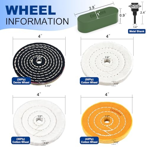 10Pcs 4'' Buffing Polishing Wheel with 1/4‘’ Drill Shank， Include 1/2" Arbor