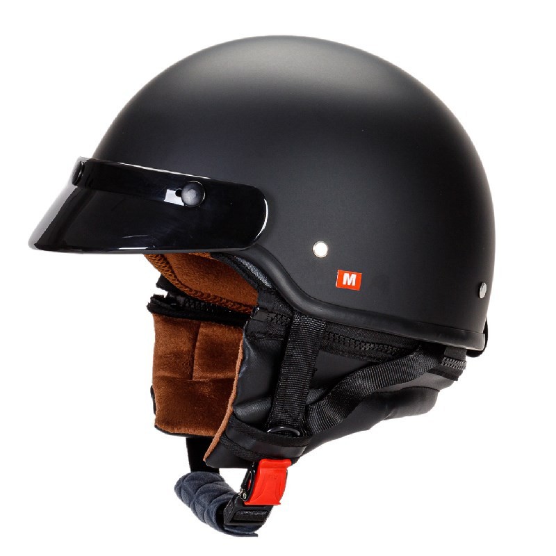 DOT Motorcycle Half Helmet Retro Scooter Helmet Detachable Neck Pad Matte Black