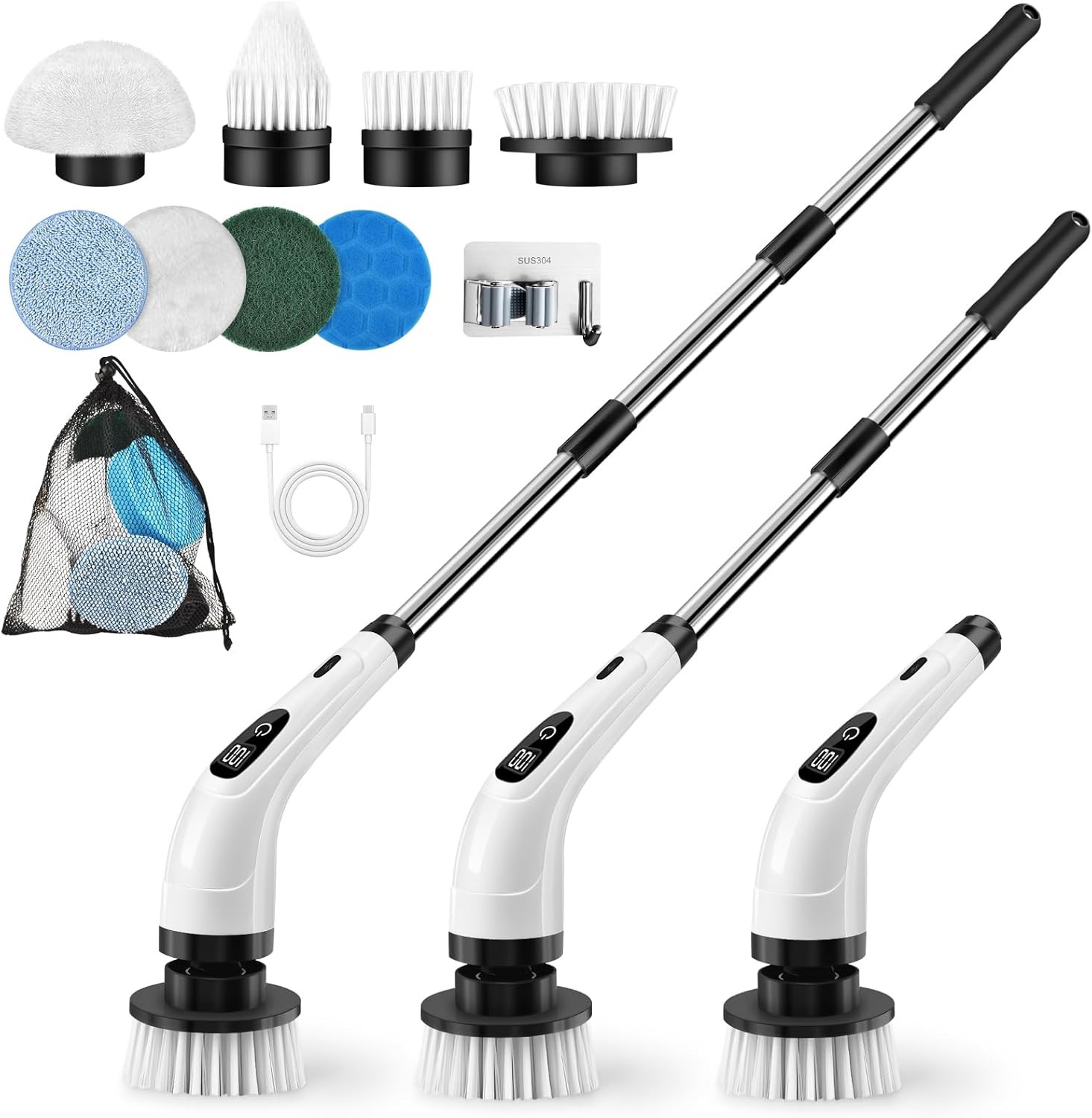 Electric Spin Scrubber, Cordless Cleaning Brush with 8 Replaceable Brush Heads,