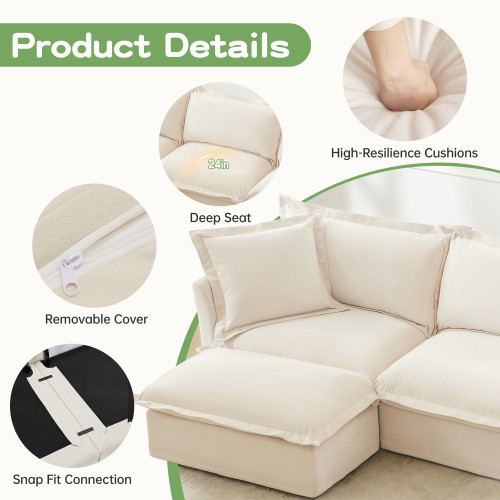 Armchair with 1 Big Back Cushion and 2 Big Toss Pillows Single Deep Seat Fabric