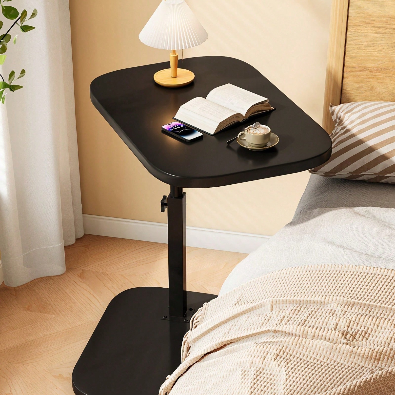 New CozyNest C Shaped Side Table Adjustable Wooden Top Sofa End Table Living