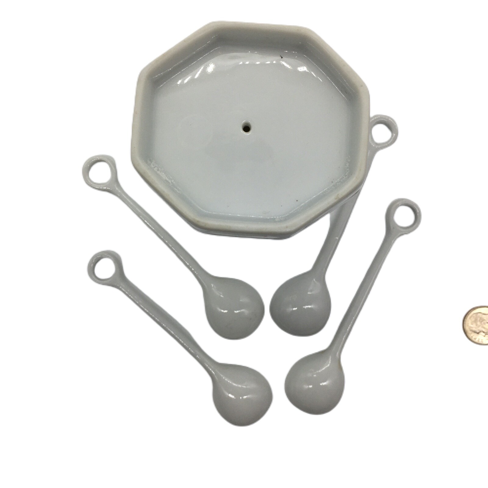White Essentials Condiment Covered Serving Dish Spoon Set Farmhouse Cottage Core