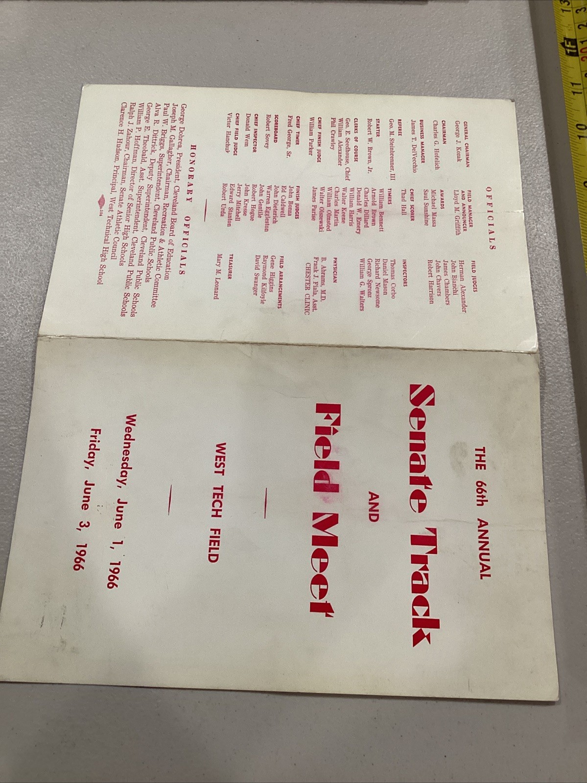 1966 66th Annie, Senate Track & Field Meet West Tech Field Program Scorecard