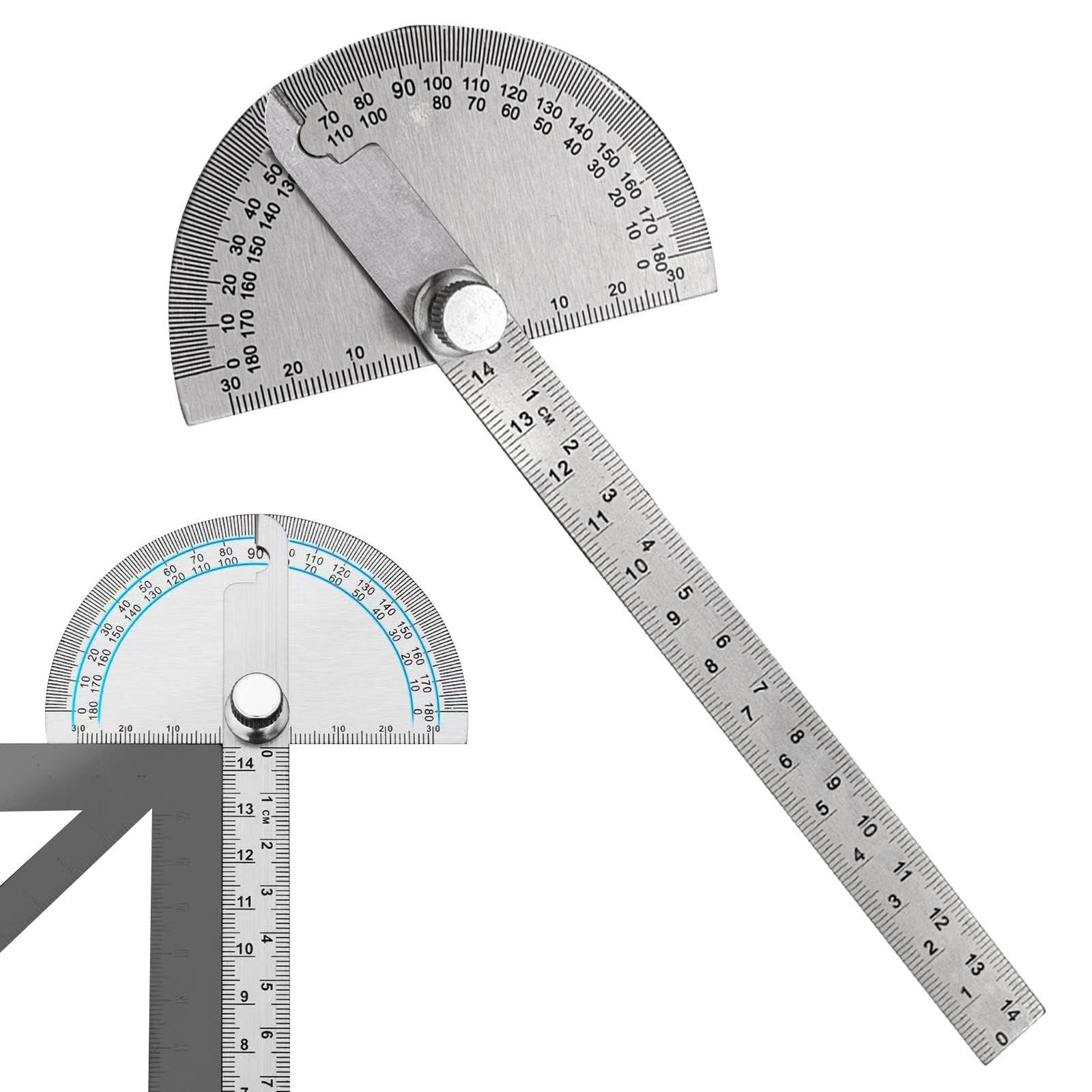 Stainless Steel Angle Protractor, 0-180° Round Head Silver