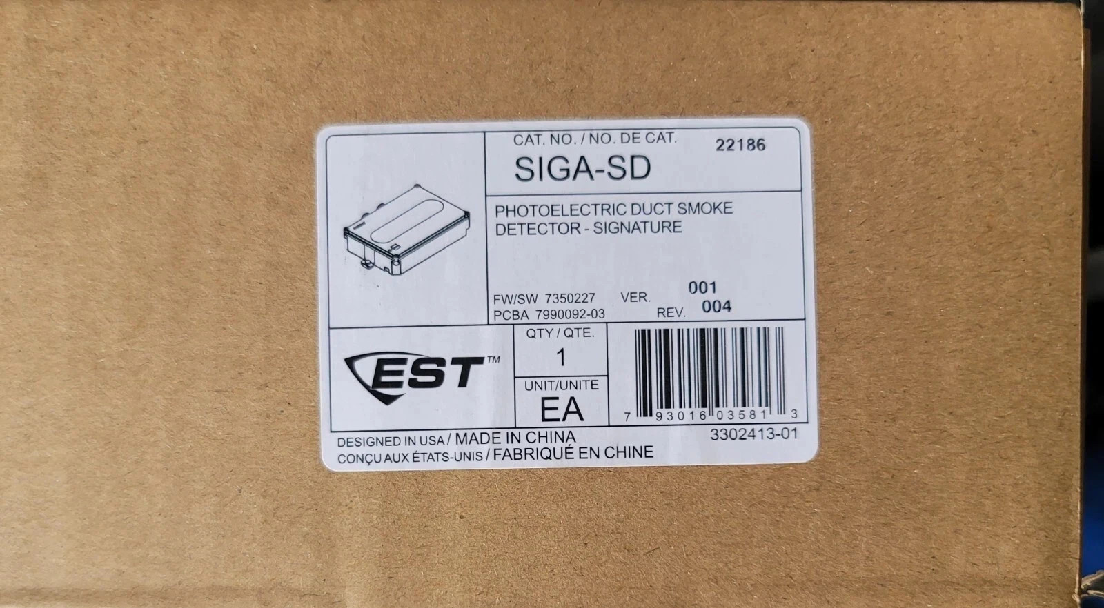 Edwards SIGA-SD Duct Signature Smoke Detector New!