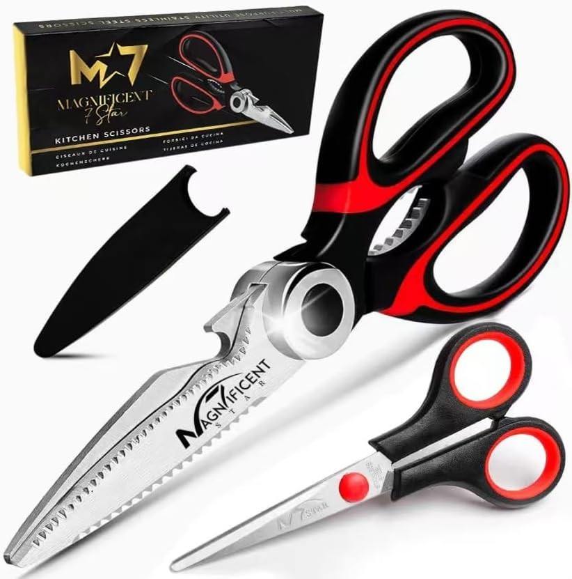 Versatile Multi-Function Kitchen Shears - Stainless Steel & Safety Cover