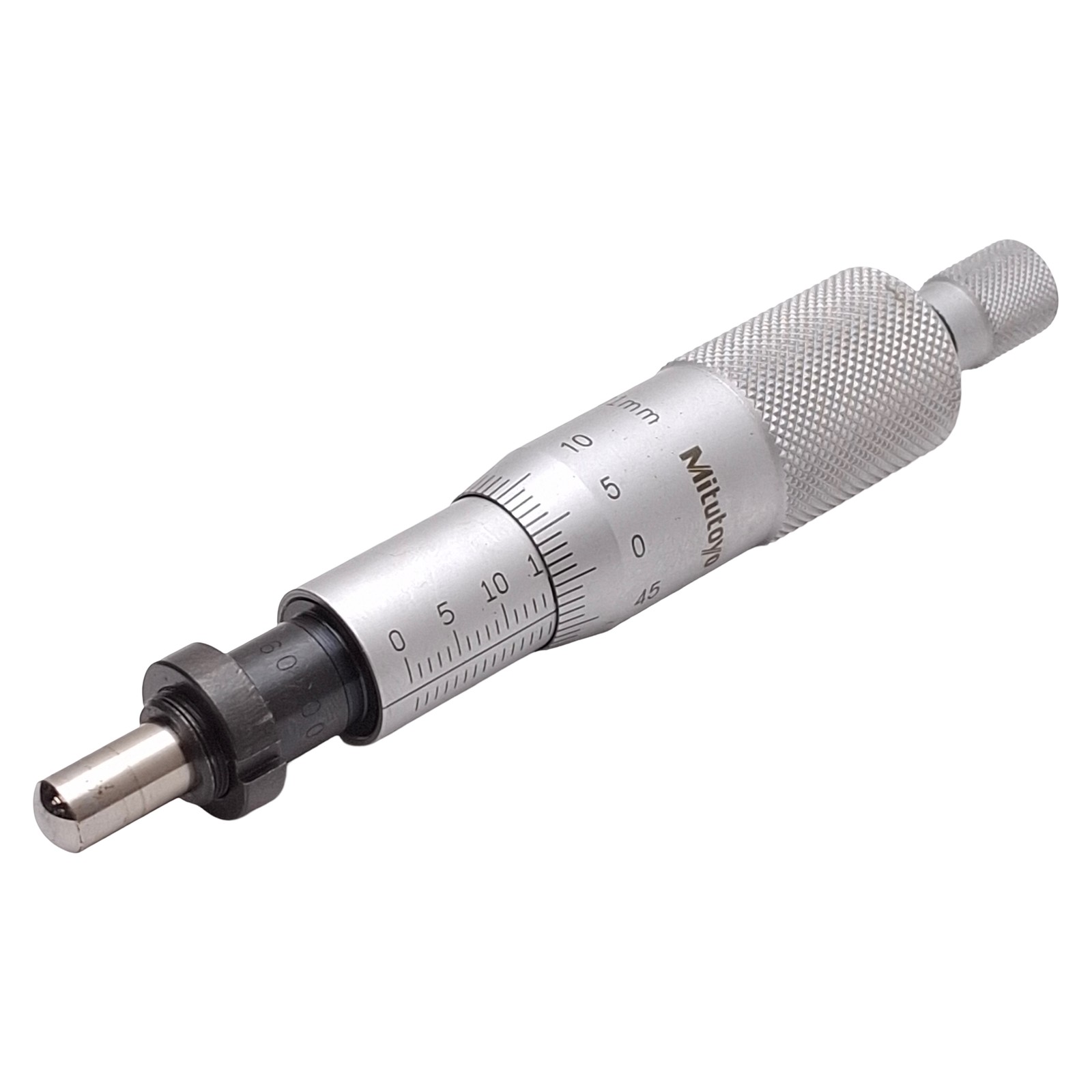 Mitutoyo 150-802 Ratchet Micrometer Head w/ Clamp Nut, 0-25mm Range, 0.01mm Grad