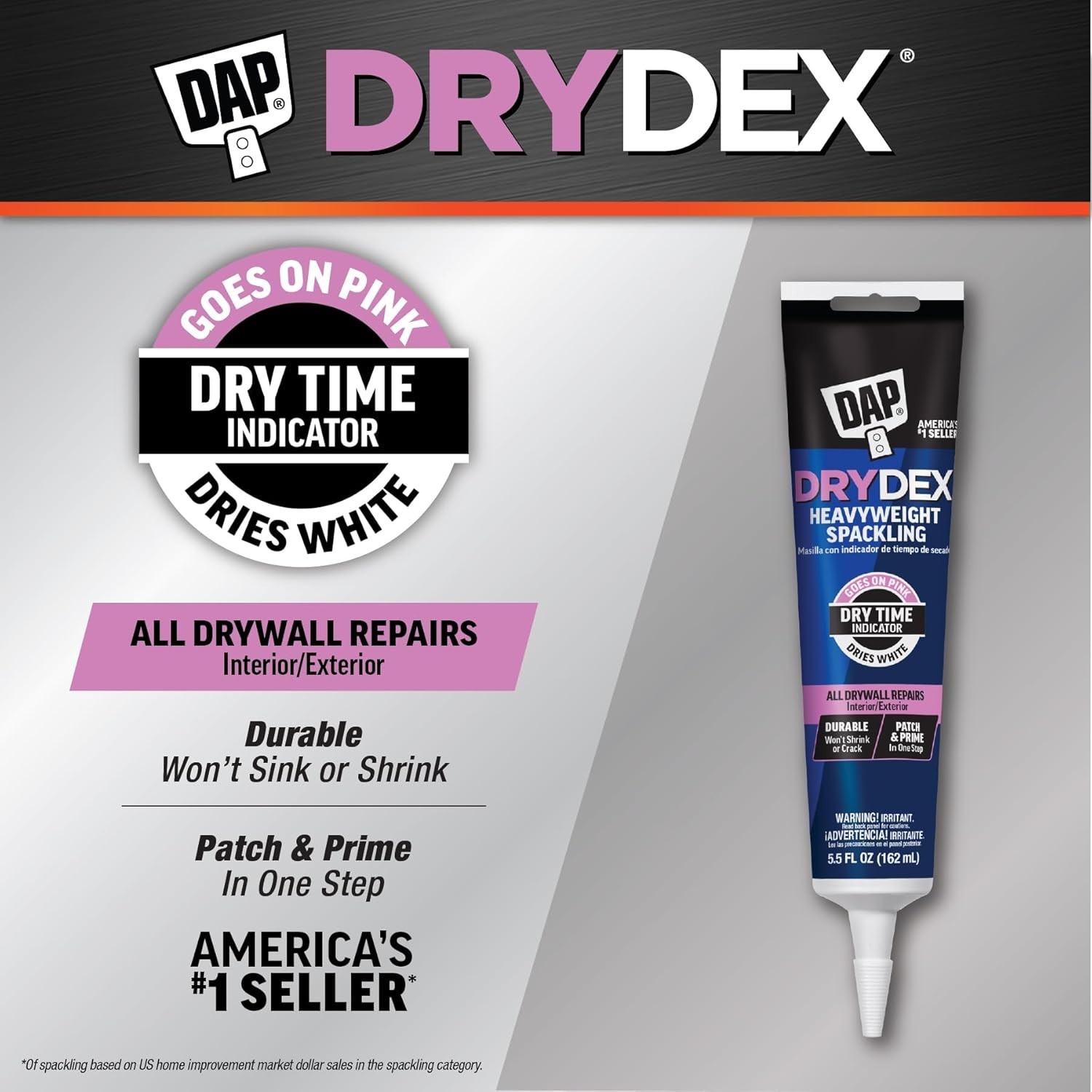 5.5 Oz DryDex Spackling Paste - Pink/White Formula for Seamless Finishes