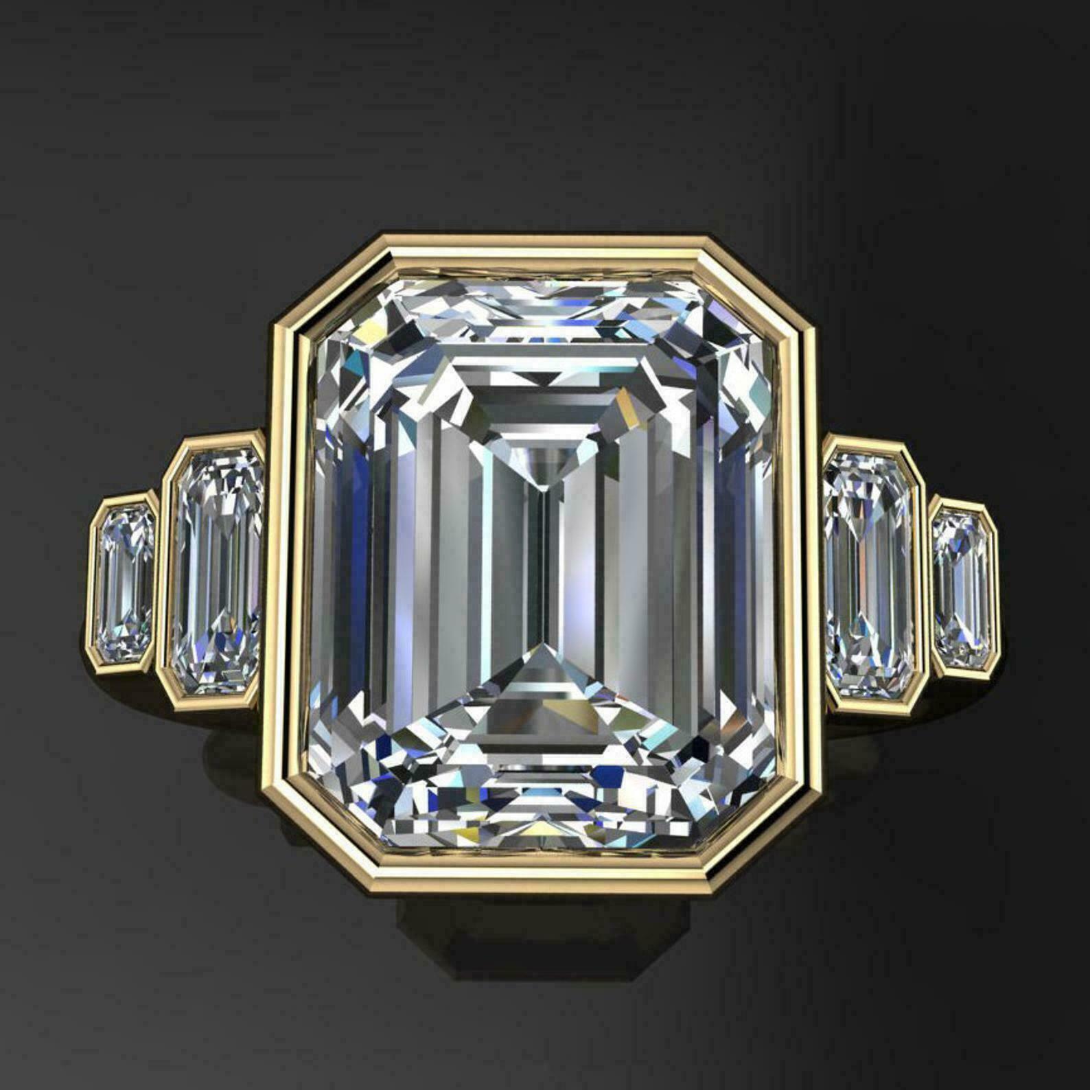 3ct Lab-Created Diamond Engagement Ring 14K Yellow Gold Plated 5 Stone Bezel Set