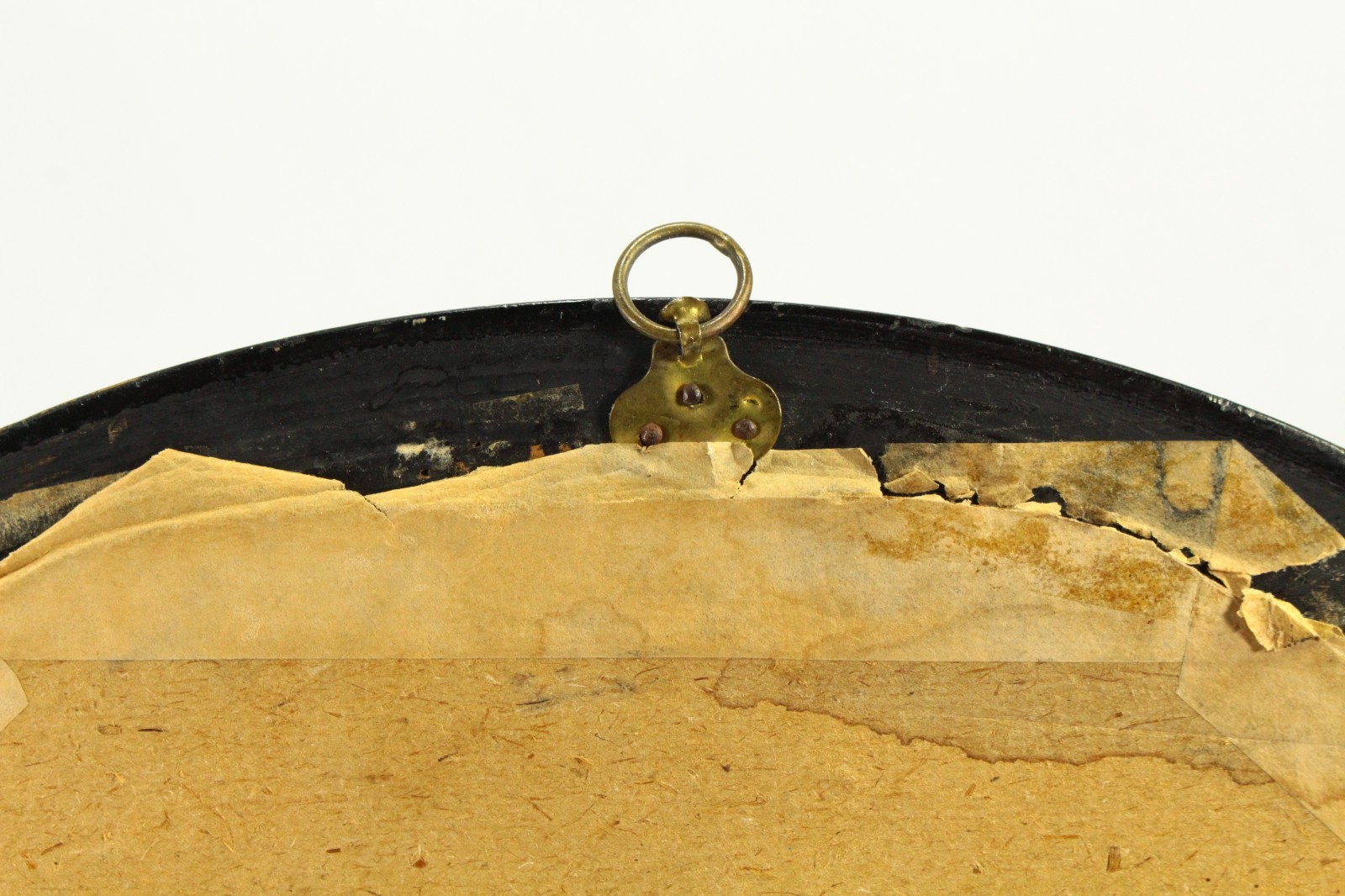 Antique 19th C. Mixed Media Reverse Glass Grisaille Diorama Oval Ebonized Frame