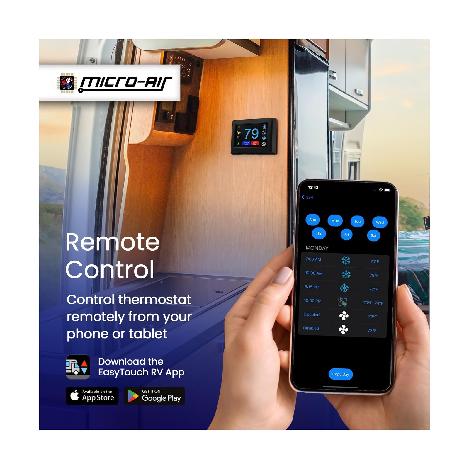 MICRO-AIR EasyTouch Digital RV Thermostat Replacement - Programmable and Reli...