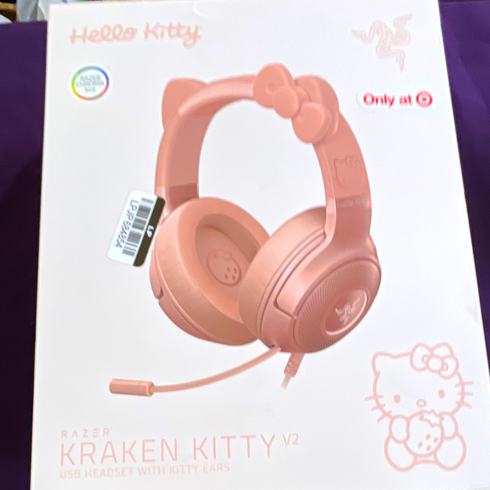 Razer Kraken Kitty V2 Hello Kitty USB Headset Kitty Ears Surround Boom Mic Pink