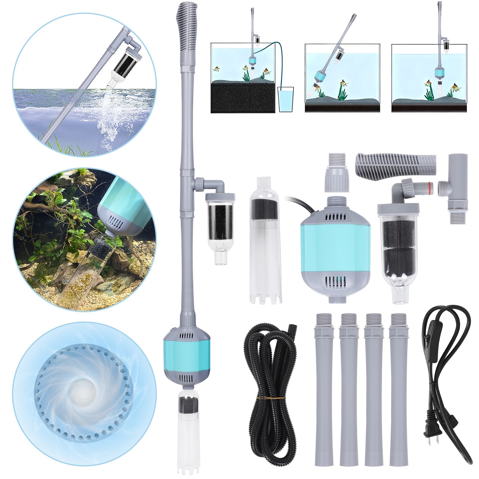 hygger Fish Tank Cleaner Electric Cleaning Gravel Syphon Changer Water Hose