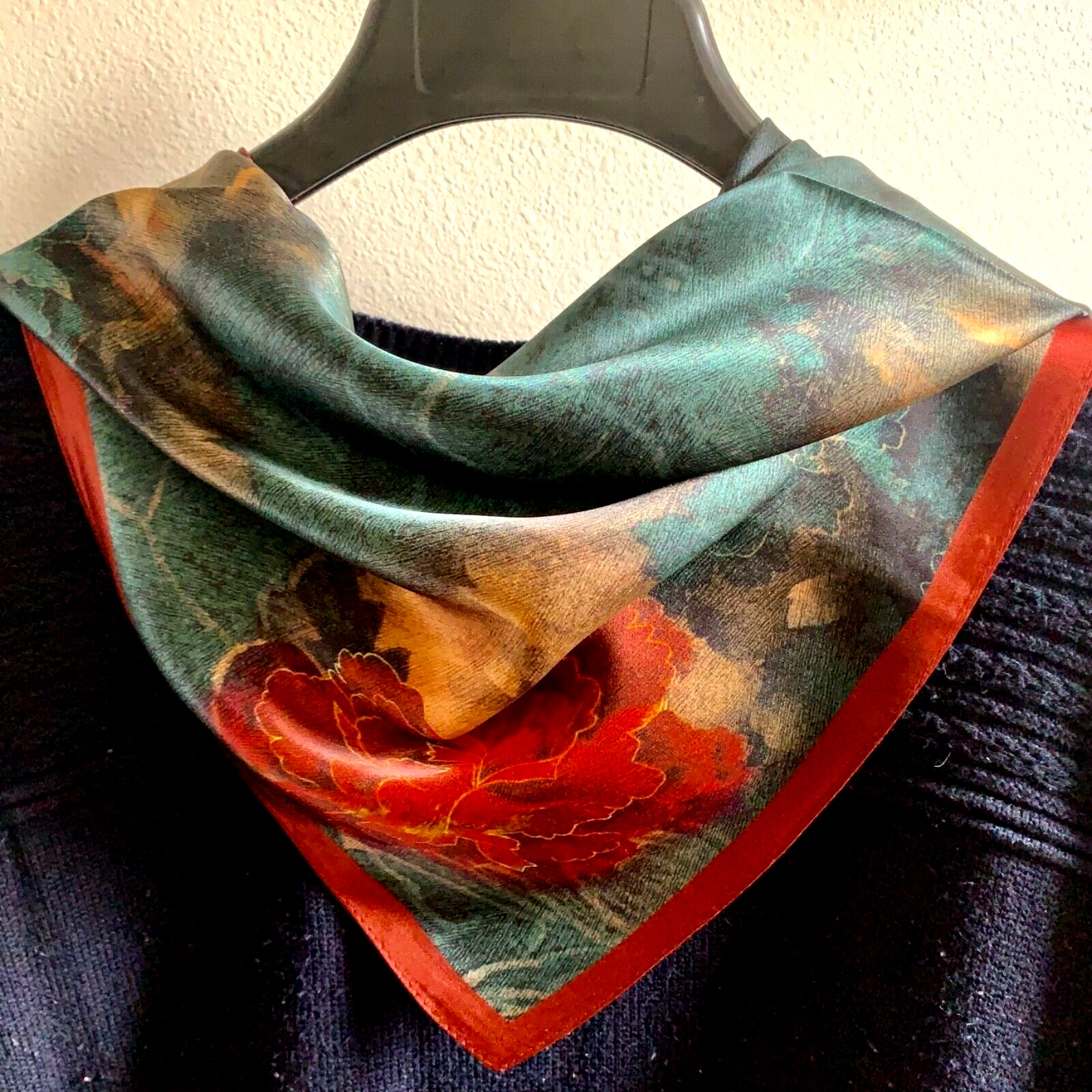 26"X26"Red Peony Print Pure Mulberry Satin Silk 12momme Scarf 65x65cm 6-24
