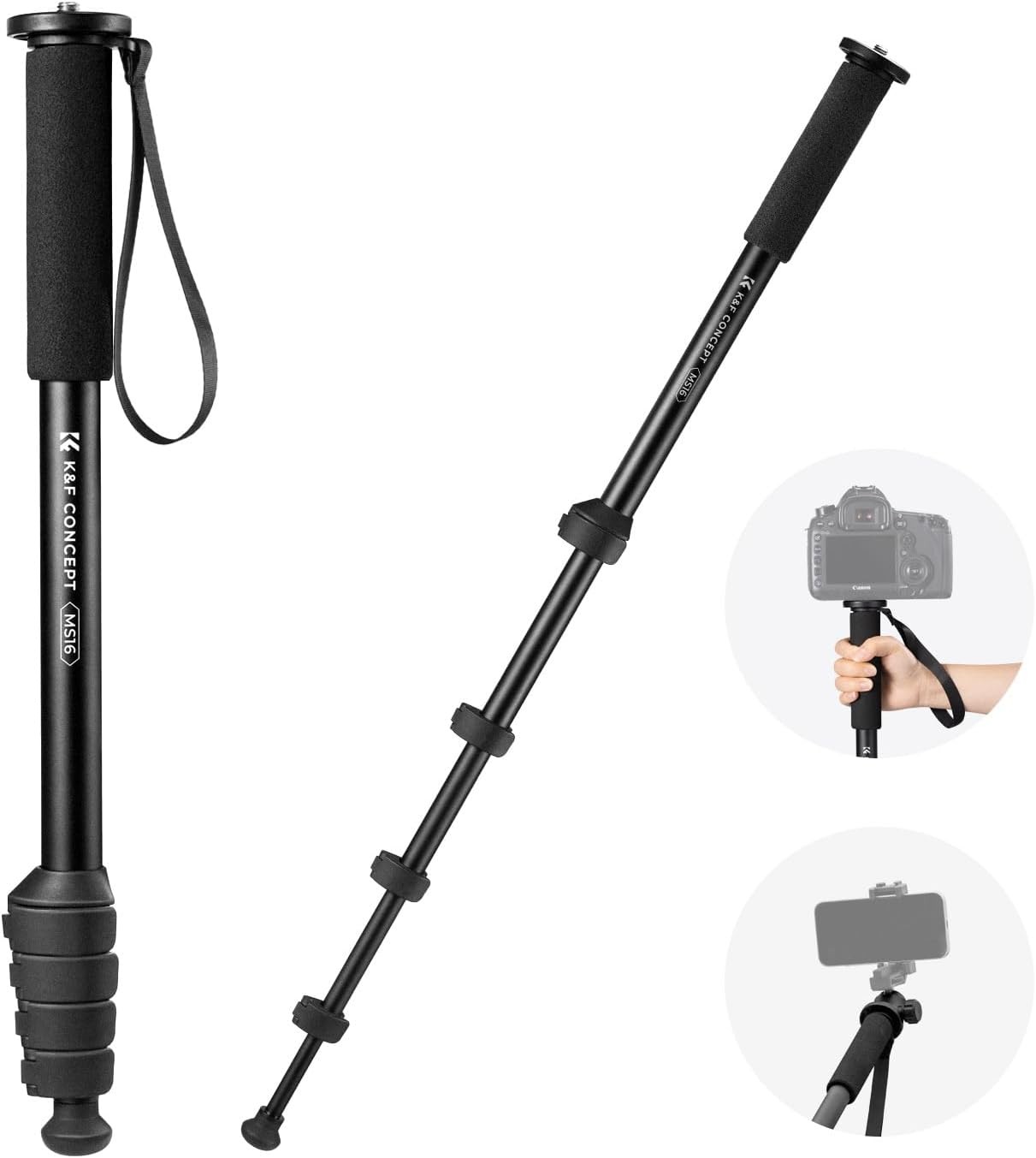 K&F Concept 63'' Camera Monopod 5-Section Height Aluminum Monopod Lightweight