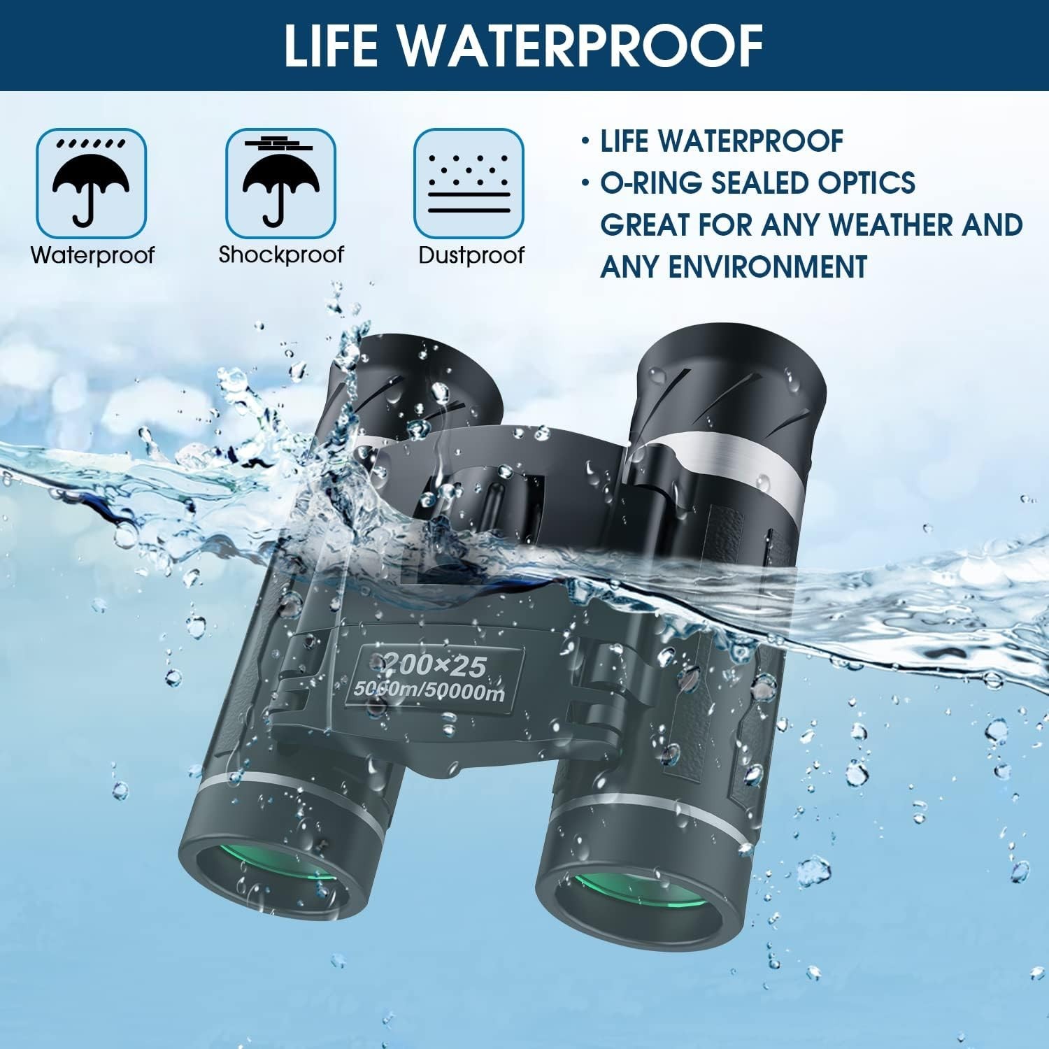 200x25 Compact Binoculars for Adults and Kids, High Powered Mini Pocket Binoc...