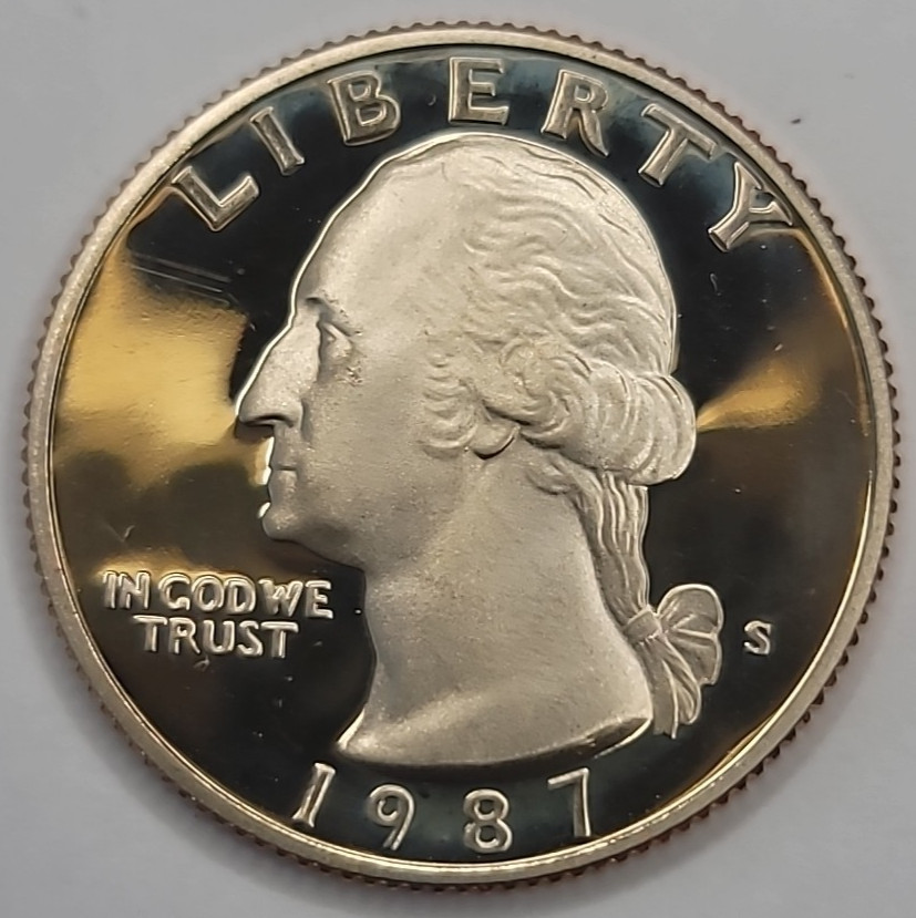 1987 S Gem Proof DCAM Washington Quarter - CN-Clad - Toned