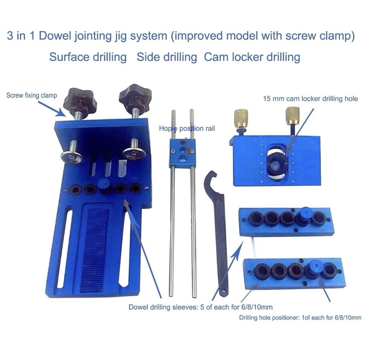 Adjustable Doweling Jig Kit with 5 Drill Sleeves for Precise Woodworking
