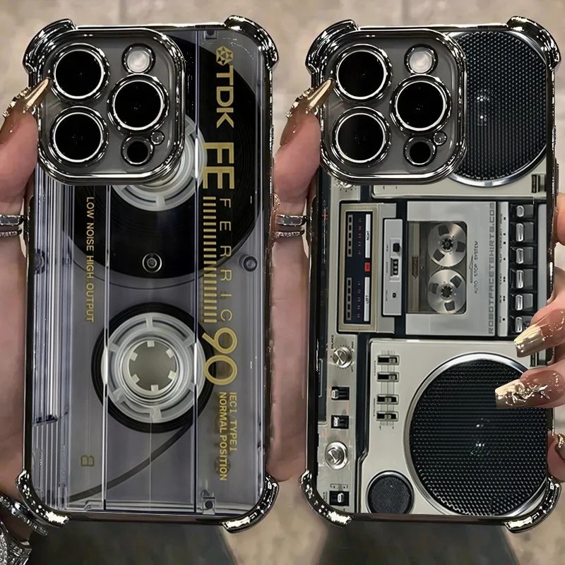 Retro Cassette Pattern Case For iPhone 17Air 16 15 14 13 12 11 Pro Max Plus