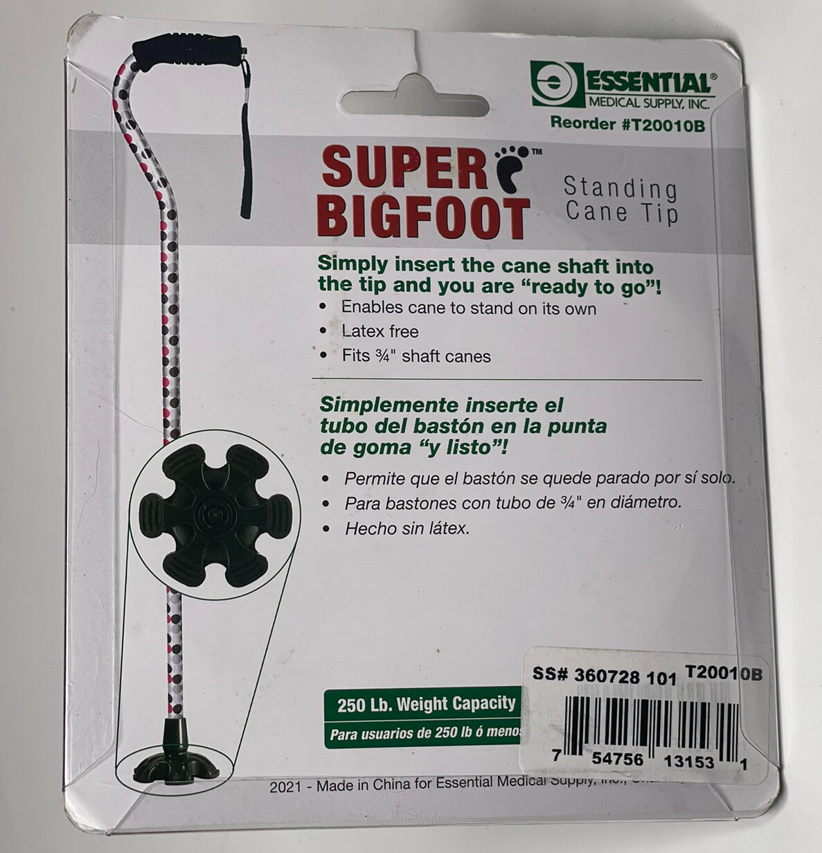 Super Big Foot Cane Tip Black One Size Fits All