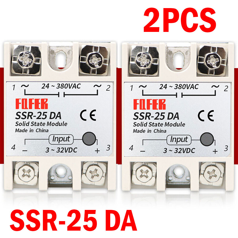2PC SSR-25DA Solid State Relay Module 25A 3V-32V DC Input 24V-380VAC Output#
