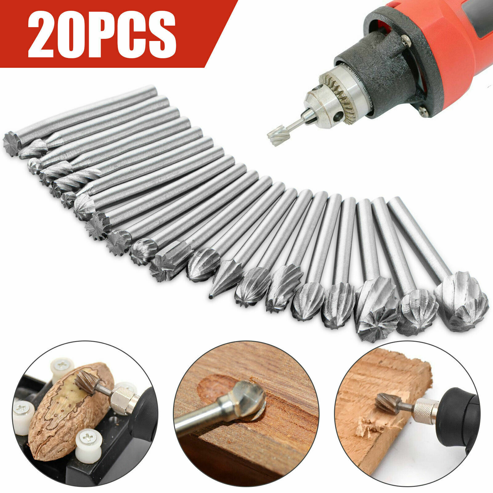 20 Pcs Diamond Burr Bits Drill Set Rotary Multi Tool Accessories Kits For Dremel