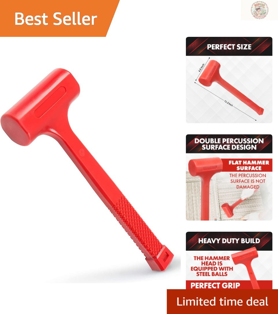 Durable 1LB Red Dead Blow Mallet with Checkered Grip - Ideal for Delicate Work