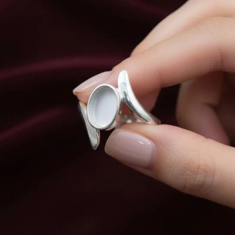 Solid 925 Sterling Silver Oval Bezel Blank Breast Milk Resin 8x10mm Ring Jewelry