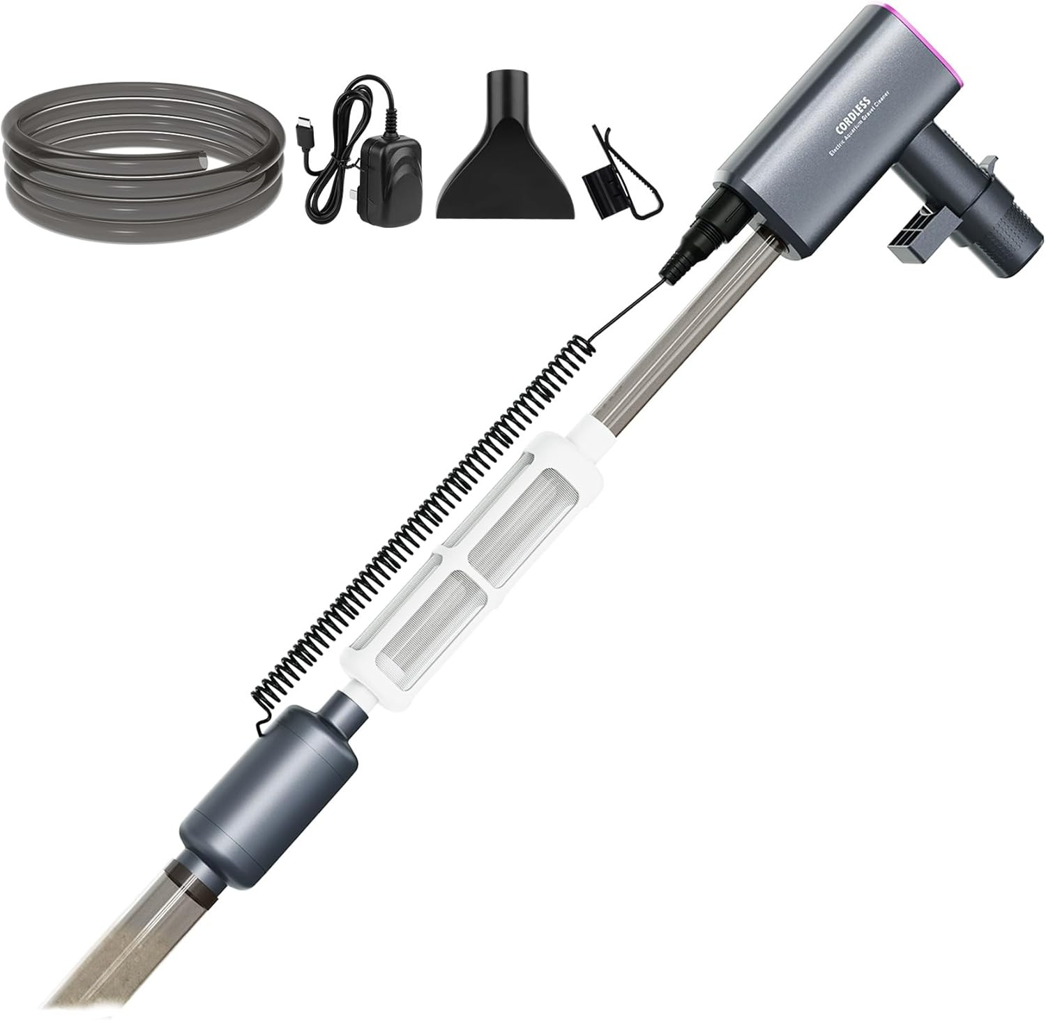 Cordless Aquarium Gravel Cleaner Vacuum: 6-In-1 Electric Fish Tank Cleaner, Rech
