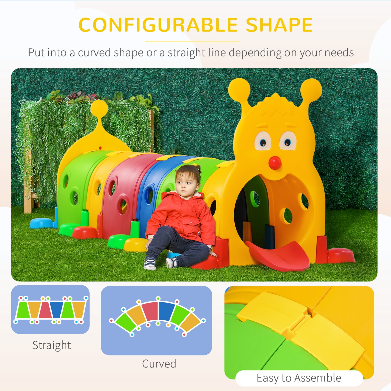 Kids Caterpillar Tunnel Outdoor Indoor Climb-N-Crawl Play Equipment for 3-6 Year
